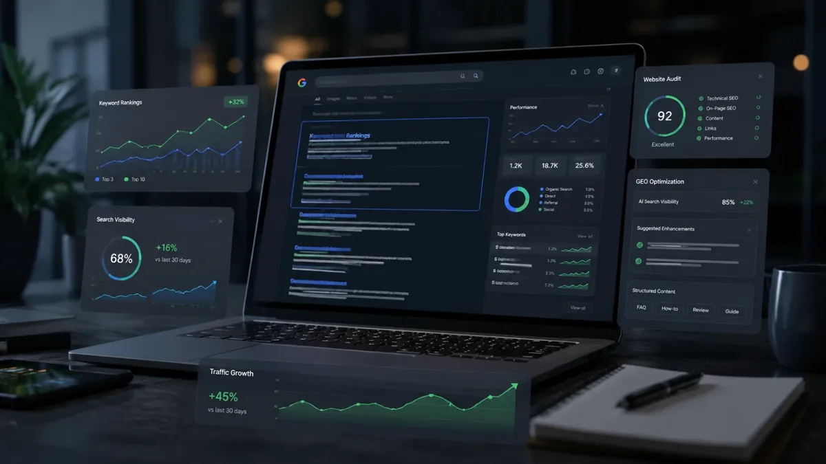 Search visibility and traffic growth dashboards for a property demand campaign